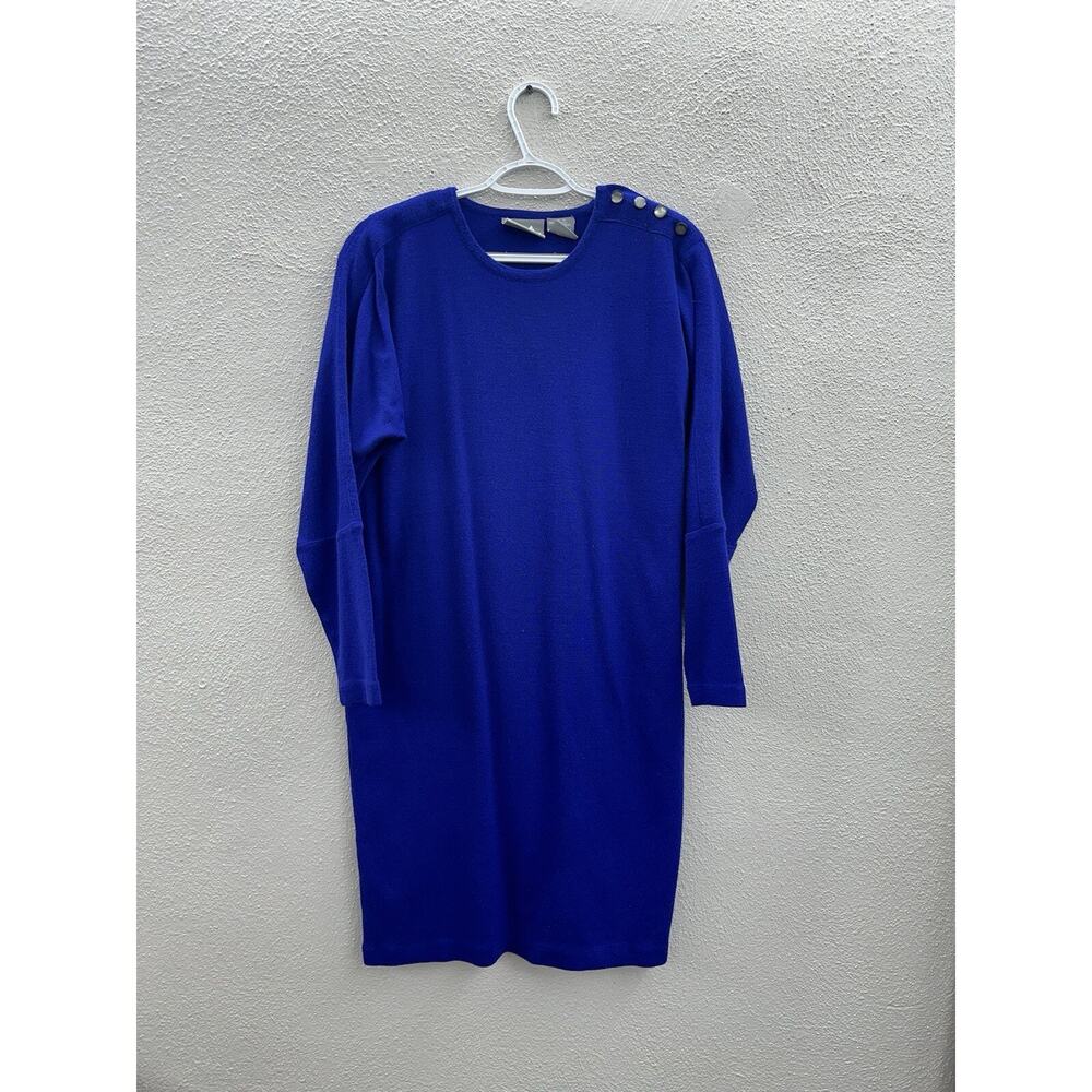 Liz Claiborne Womens Dress Size Small Blue Long Sleeve Sweater Dress Wool Blend